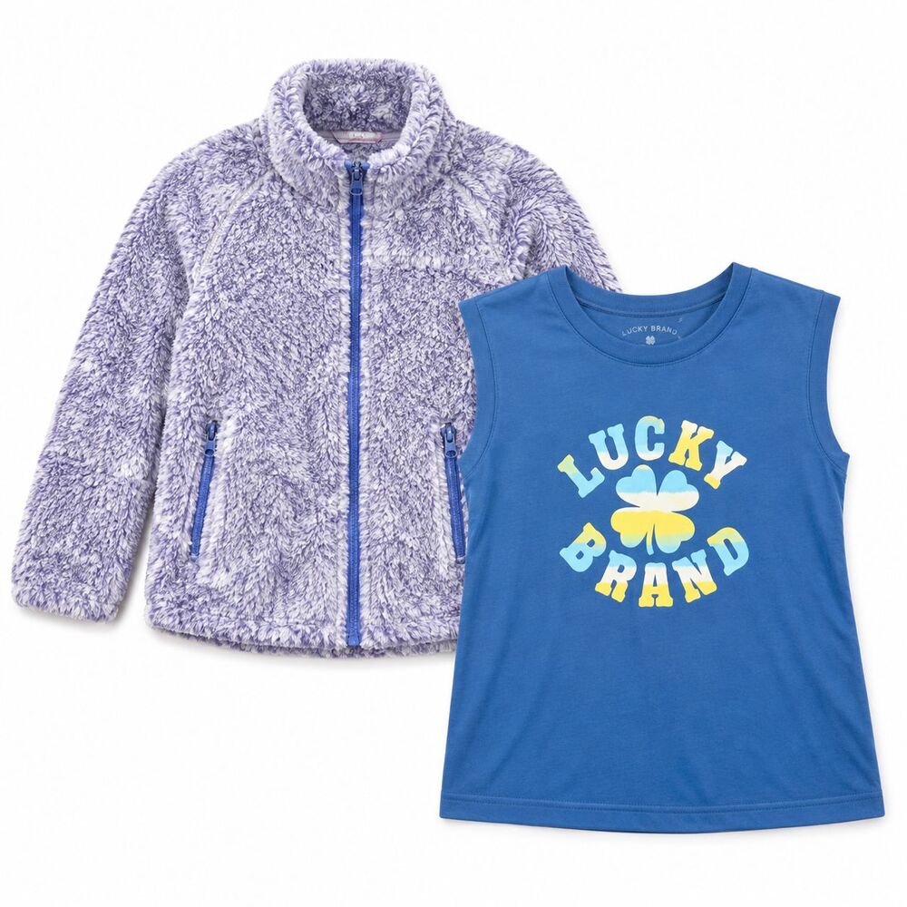 Lucky Brand Girls 7/8 2-Piece Bundle Graphic Shirt 32 Degrees Fleece Jacket